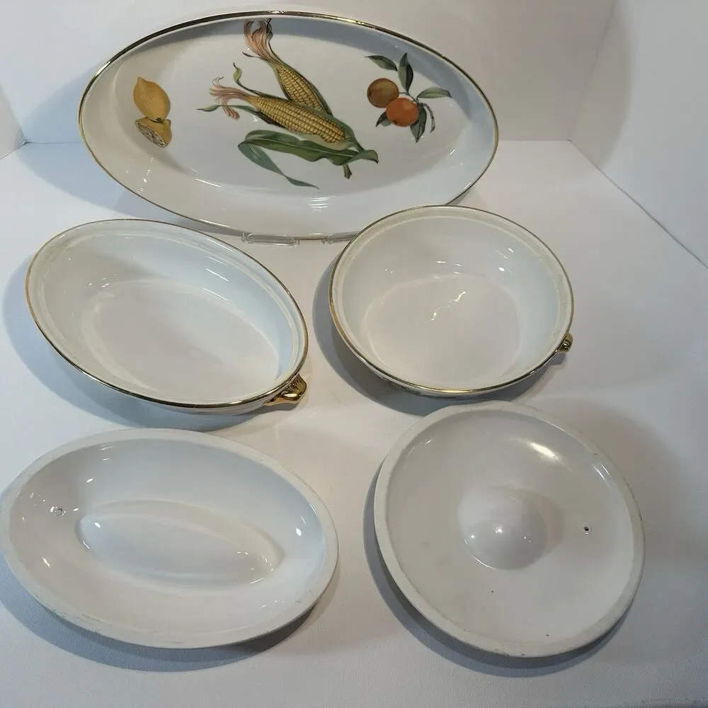 Royal Worcester Evesham Gold 5 Piece Casserole Baking Serving Set -Disc -England